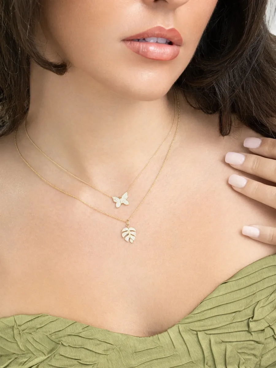 Monstera leaf diamond necklace 3