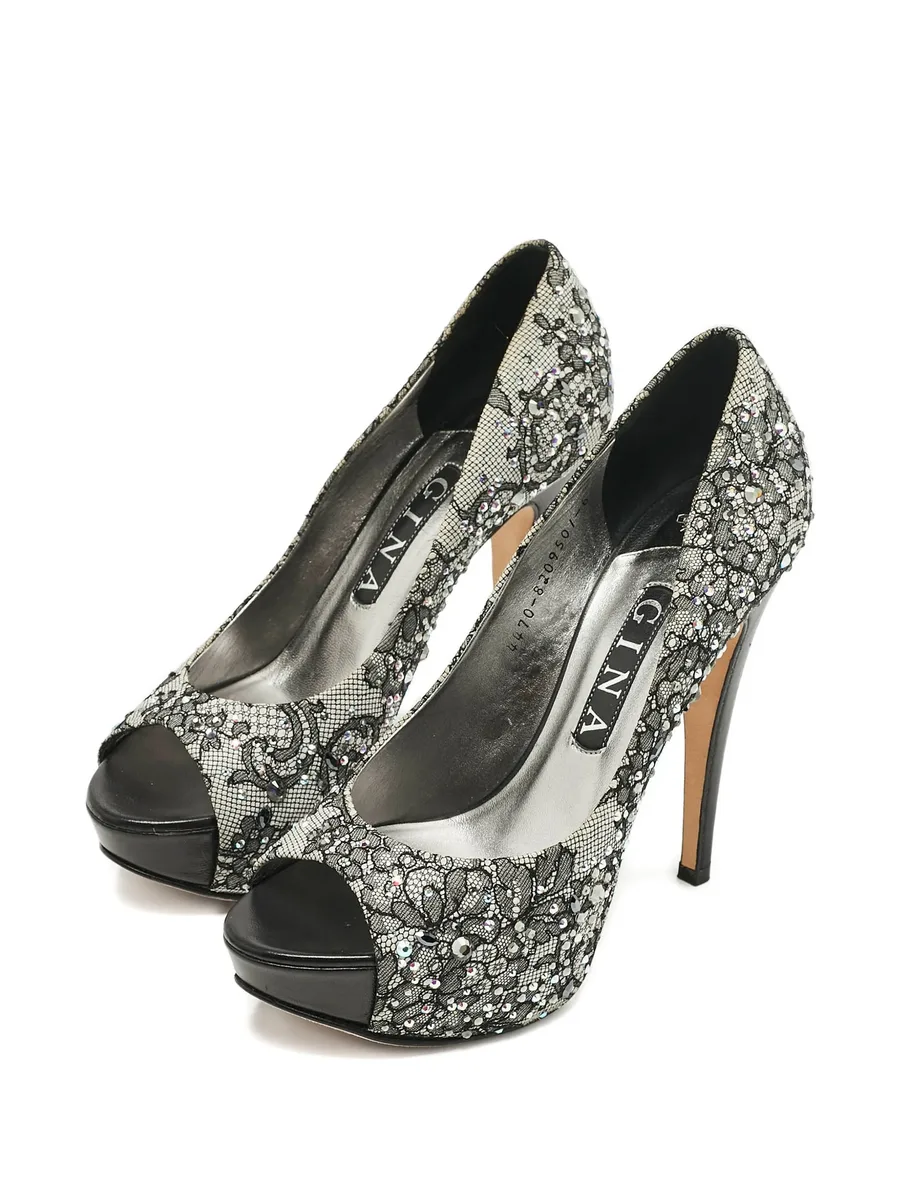 crystal-embellishment lace pumps 3