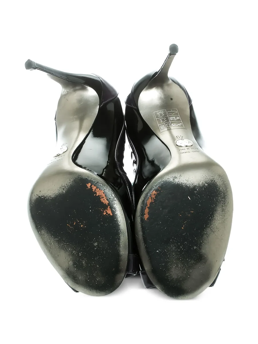 100mm patent leather bow peep-toe pumps 7