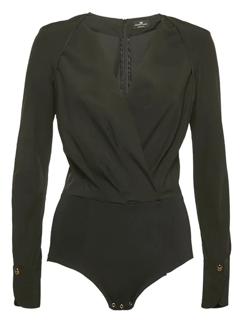 wrap-effect long-sleeve bodysuit