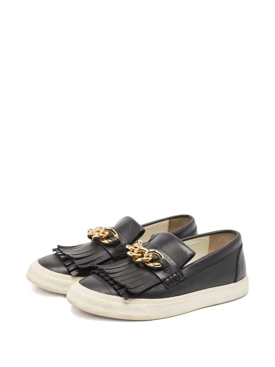 pre-owned fringed leather sneakers 3