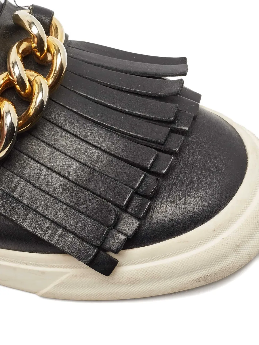 pre-owned fringed leather sneakers 10
