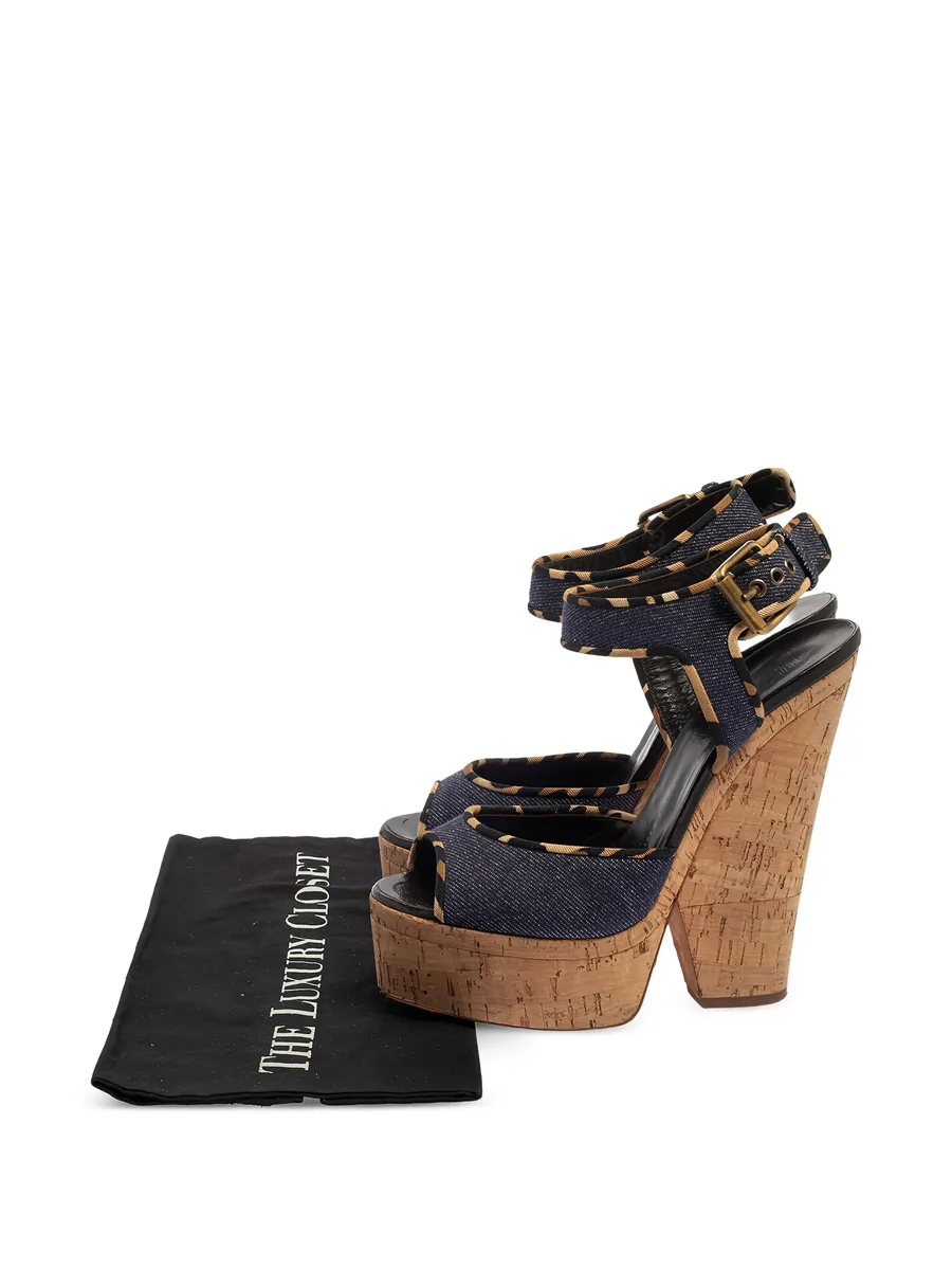 pre-owned 155mm denim platform sandals 10