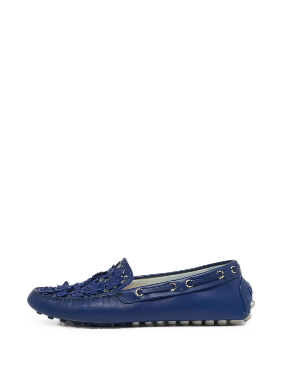 floral-appliqué leather loafers 2