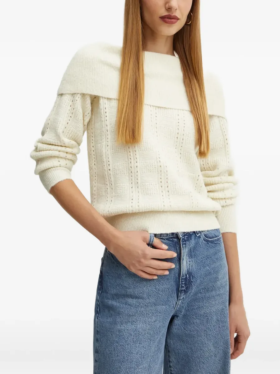 Rojas pointelle-knit off-shoulder sweater 1