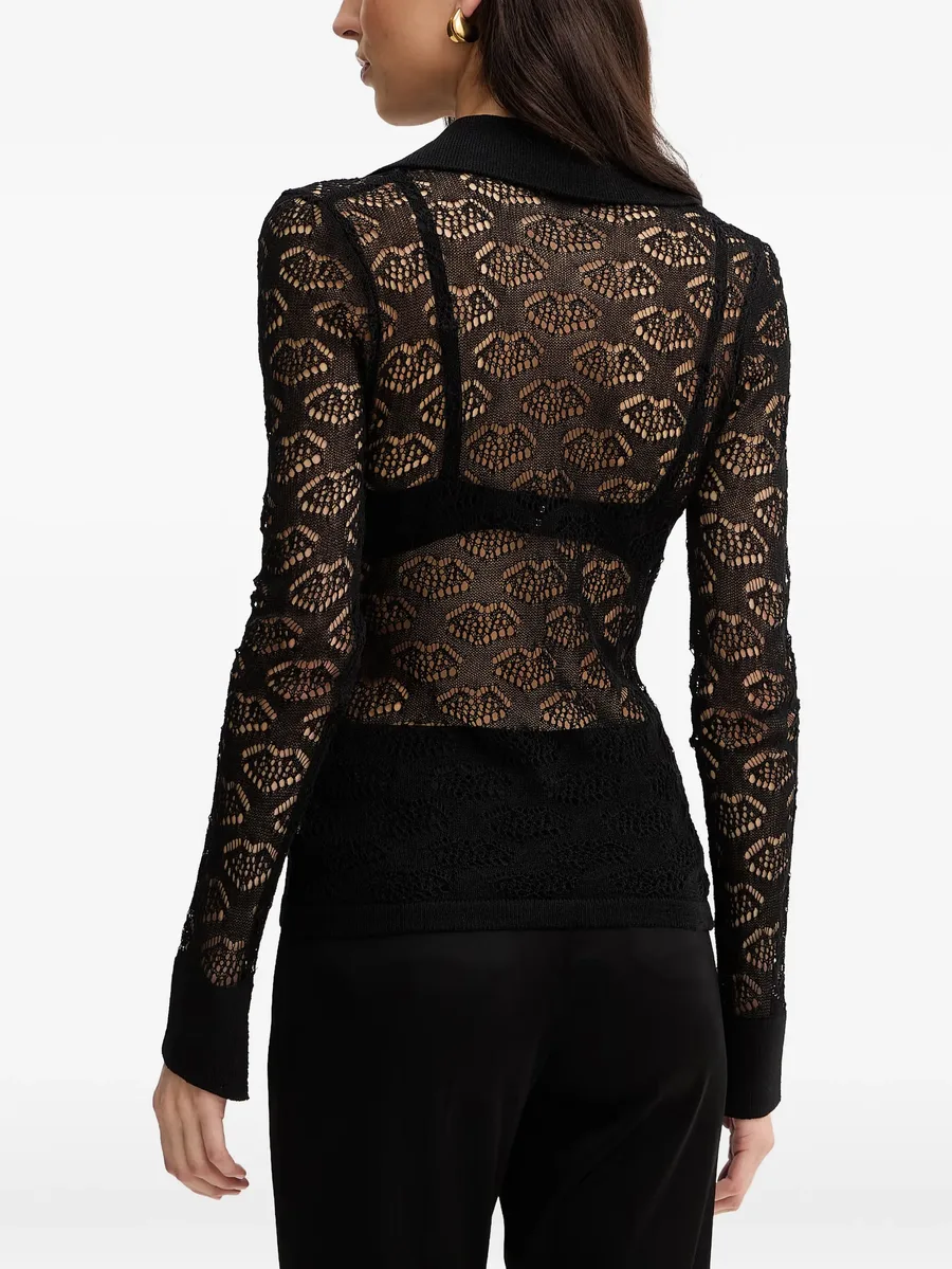 lace-knit polo-collar cardigan 3