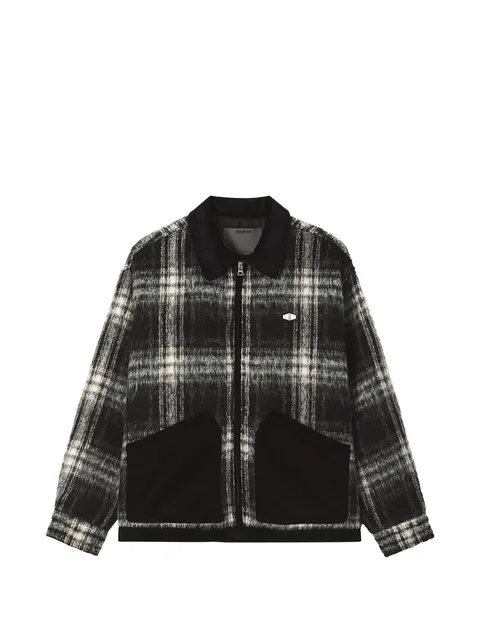 check-pattern corduroy-trim jacket