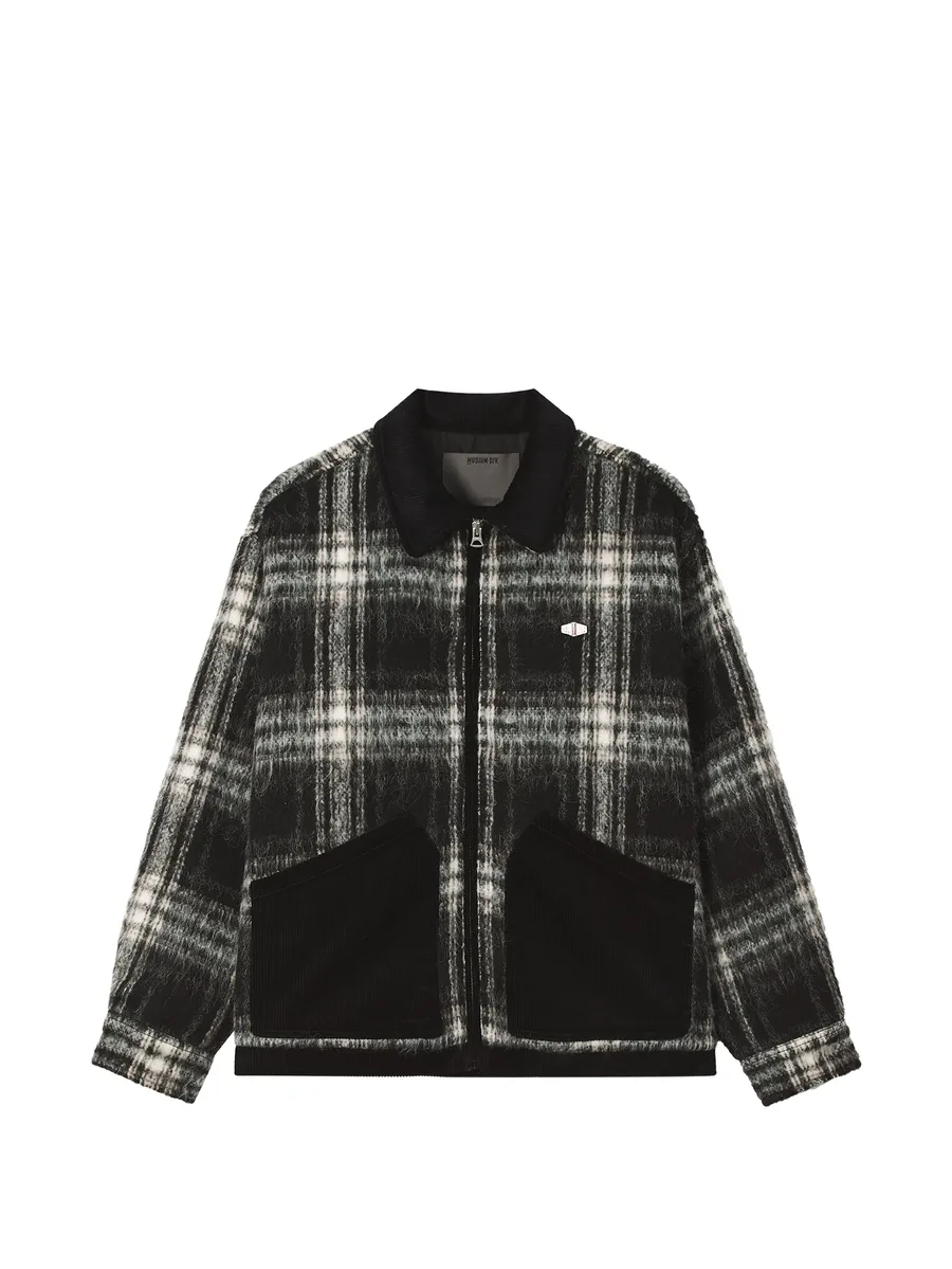 check-pattern corduroy-trim jacket 1