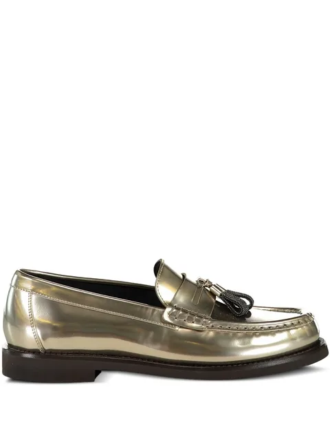 metallic-finish tassel loafers