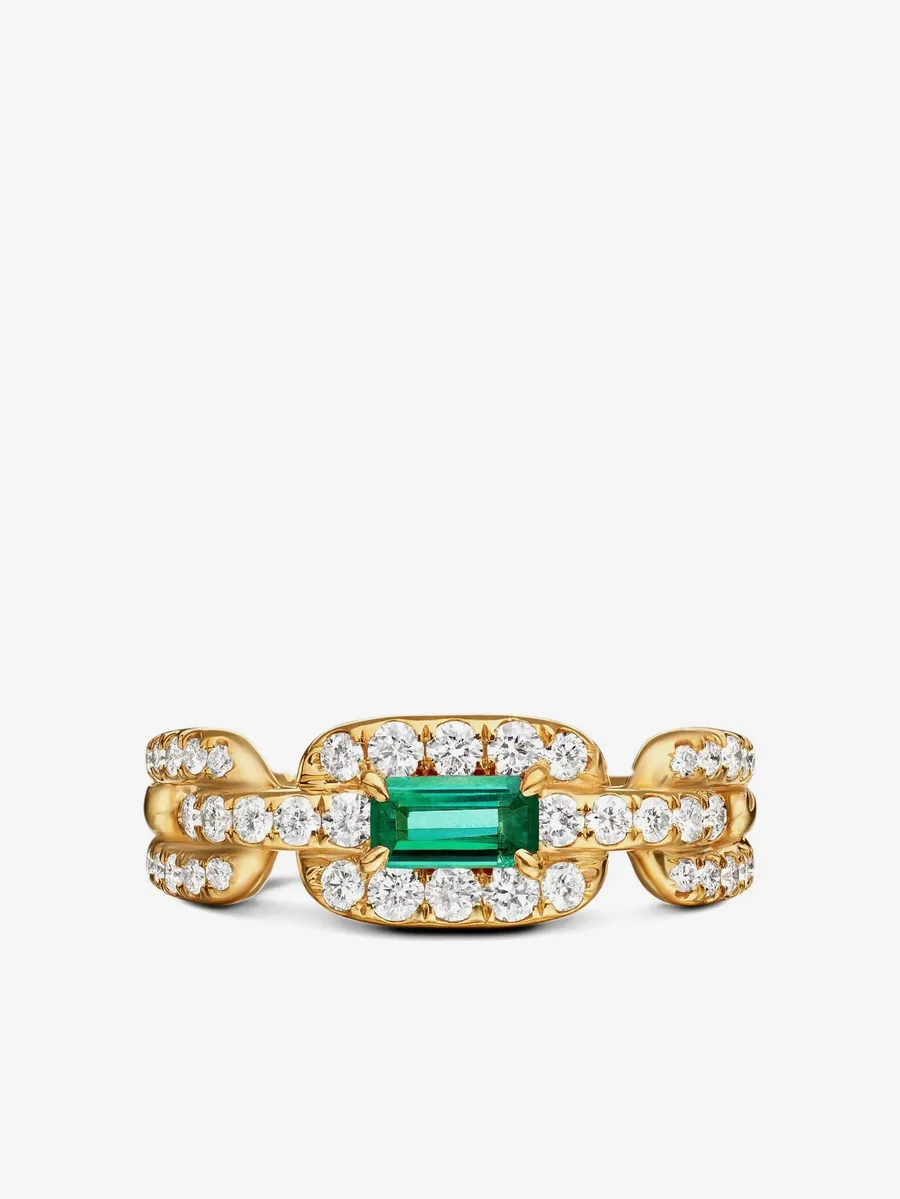 кольцо Stax Chain Link из желтого золота с бриллиантами и изумрудом (7 мм) 5