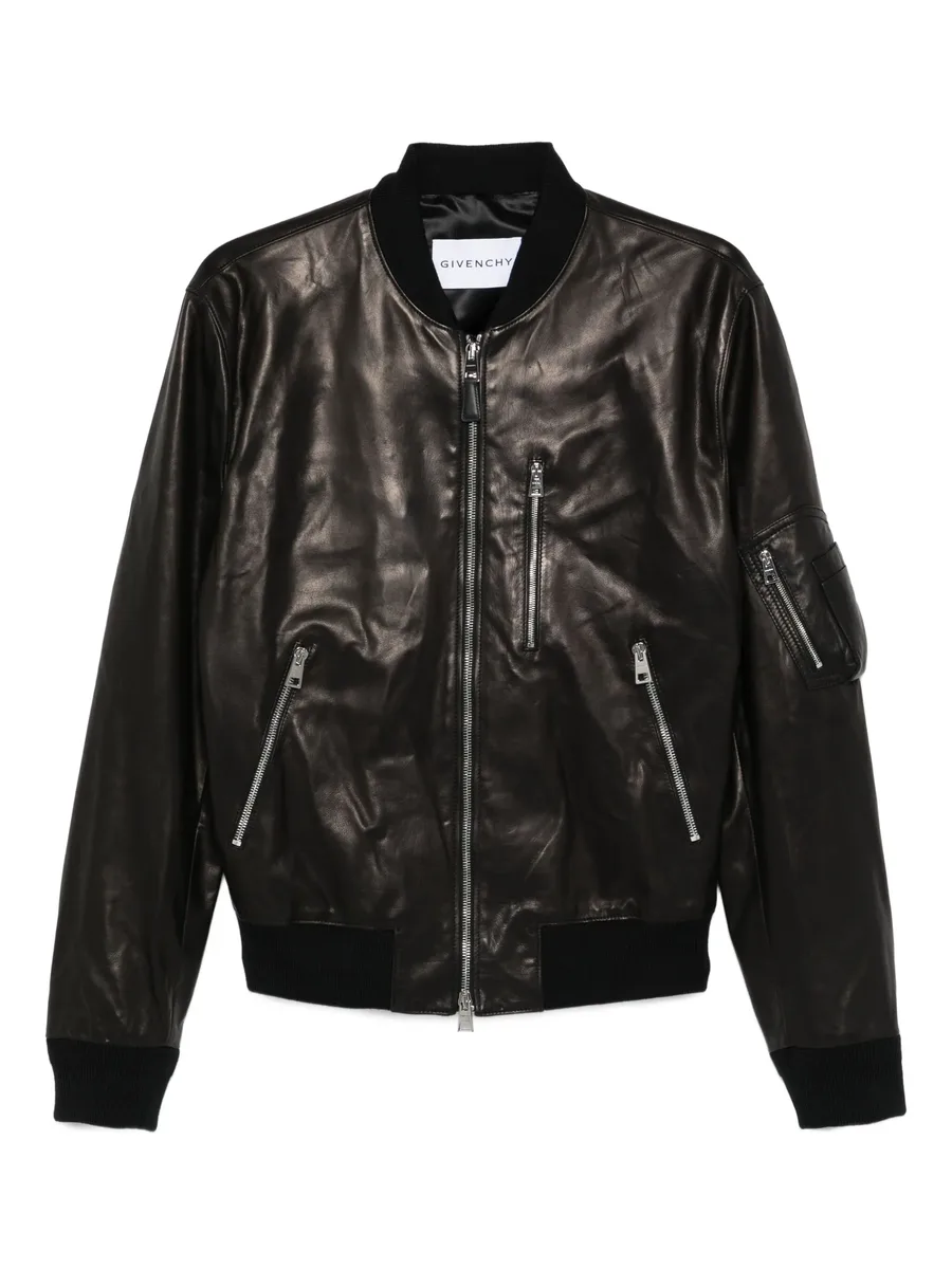 leather zip-up bomber jacket 1