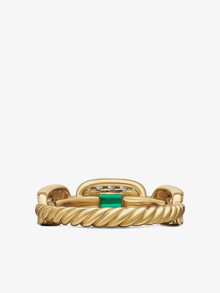 кольцо Stax Chain Link из желтого золота с бриллиантами и изумрудом (7 мм) 6