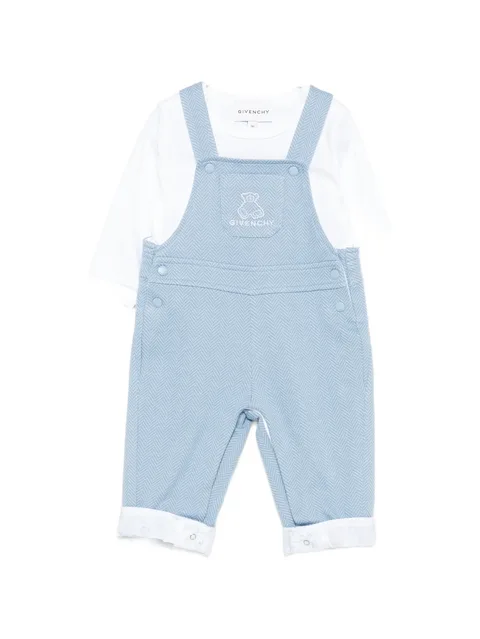 herringbone-pattern dungarees and T-shirt set