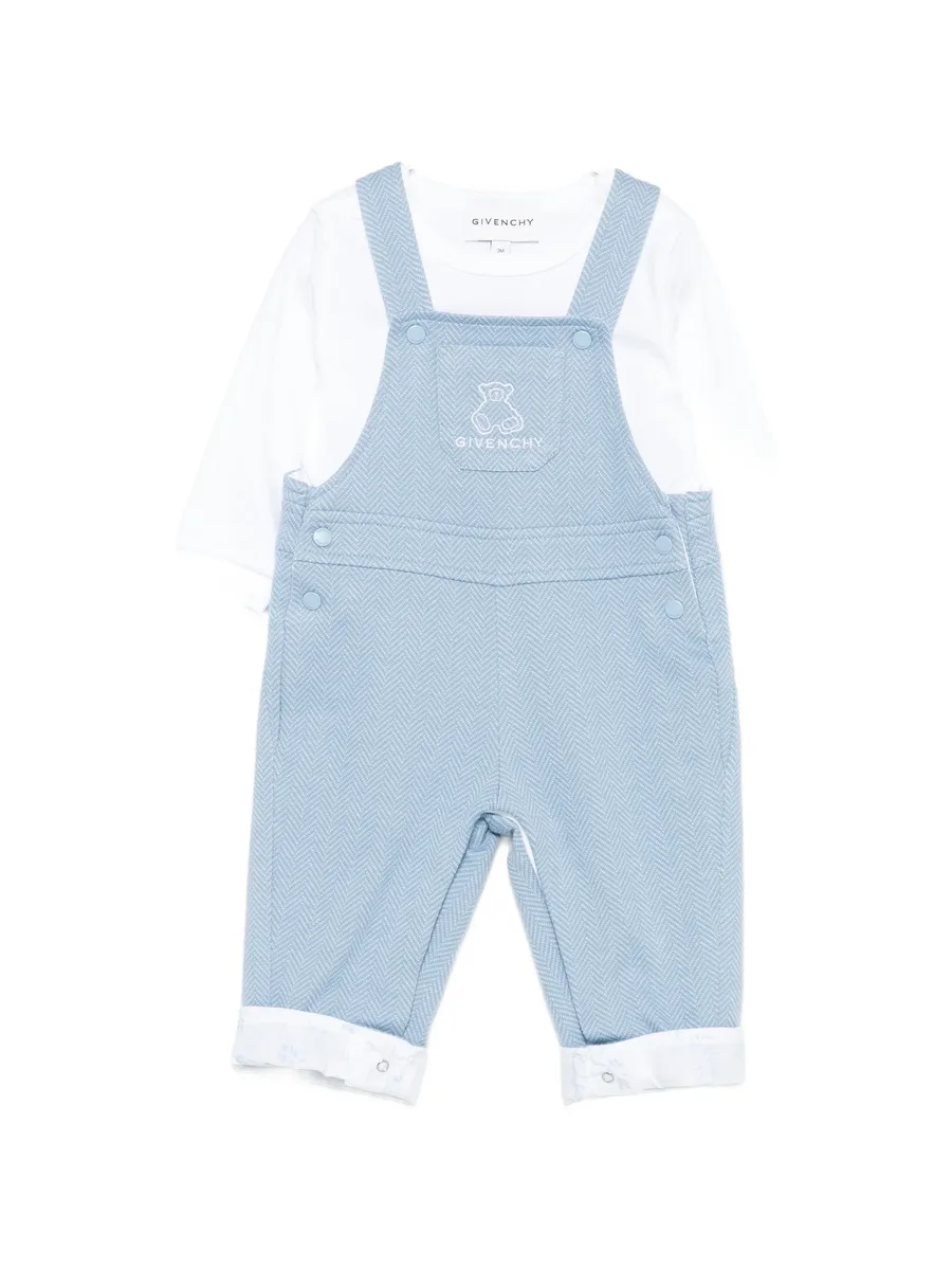 herringbone-pattern dungarees and T-shirt set 1