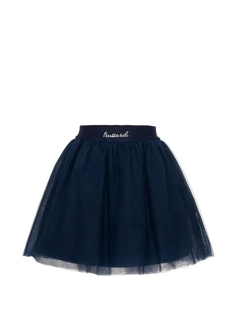 tulle-layered logo-waistband skirt