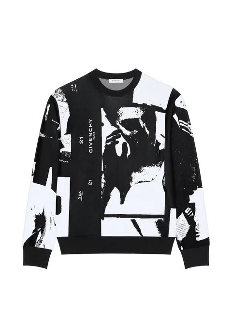 sweater in knit with Photographic Negative-jacquard