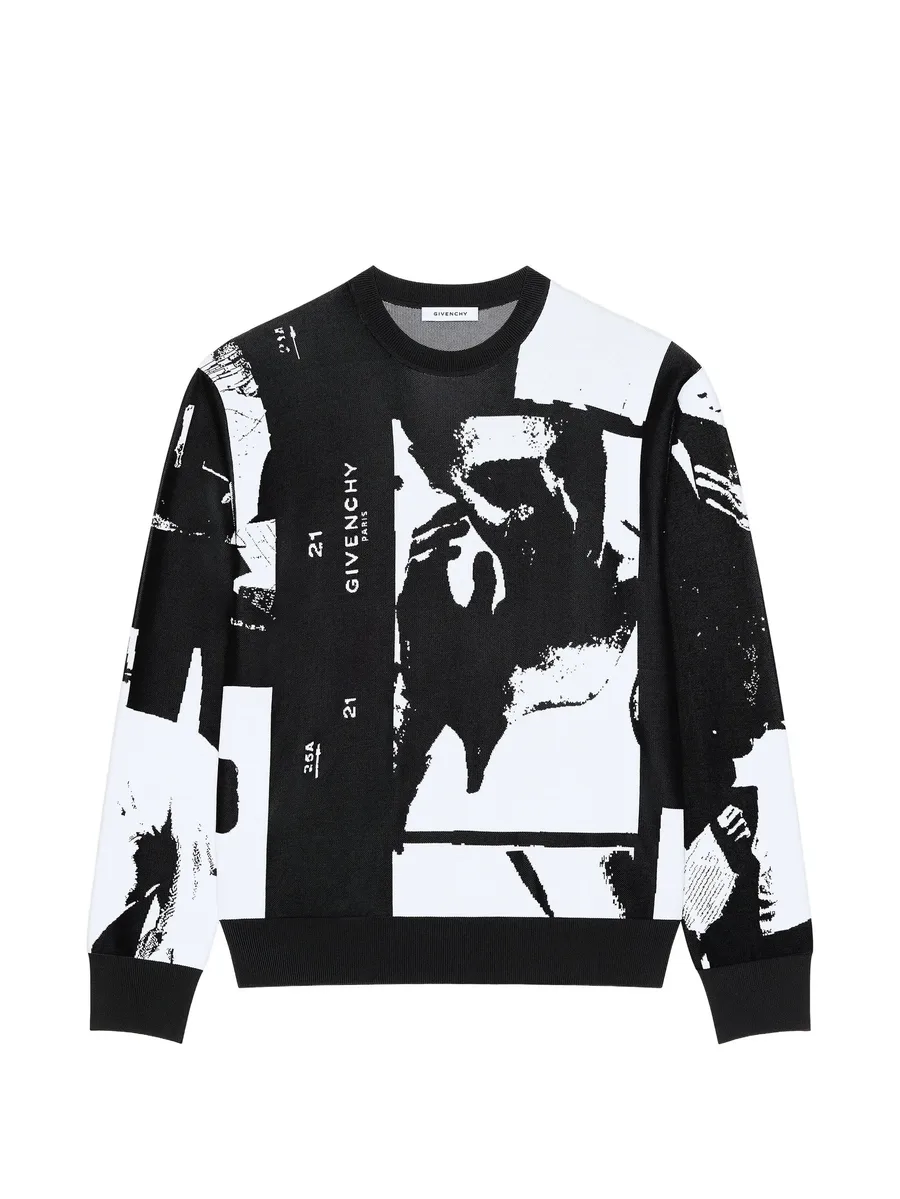 sweater in knit with Photographic Negative-jacquard 1