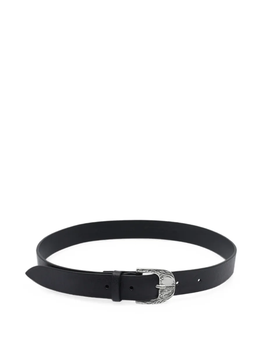 engraved-buckle leather belt 1