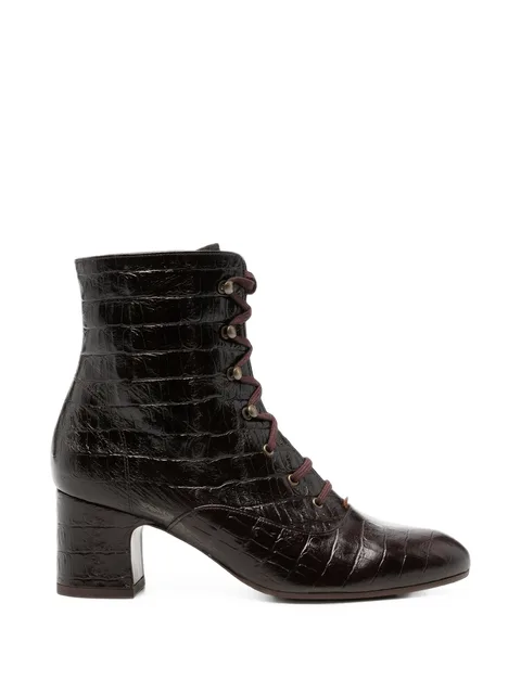 croc-effect lace-up ankle boots