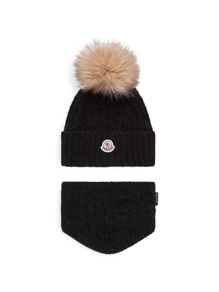 pom-pom beanie hat and scarf set 1
