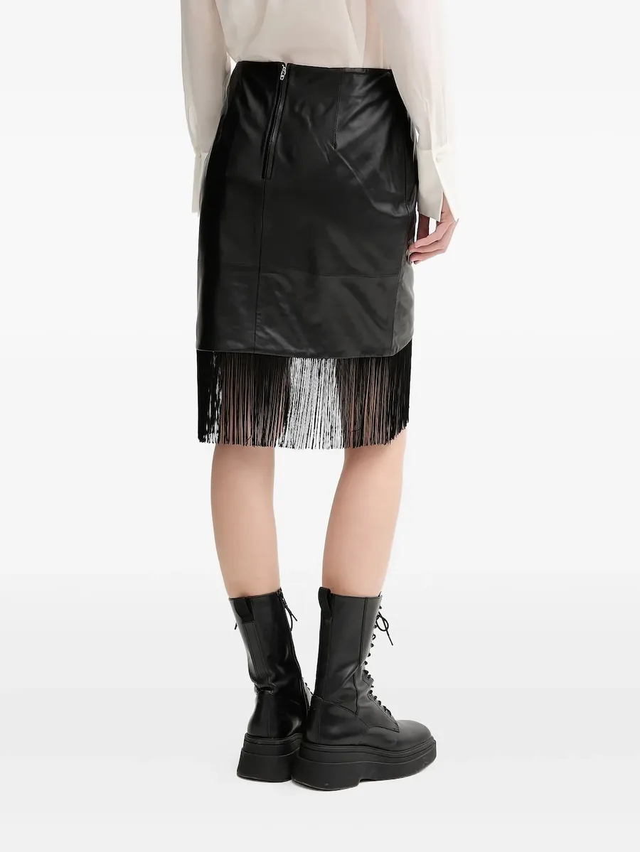 leather fringe asymmetric midi skirt 5