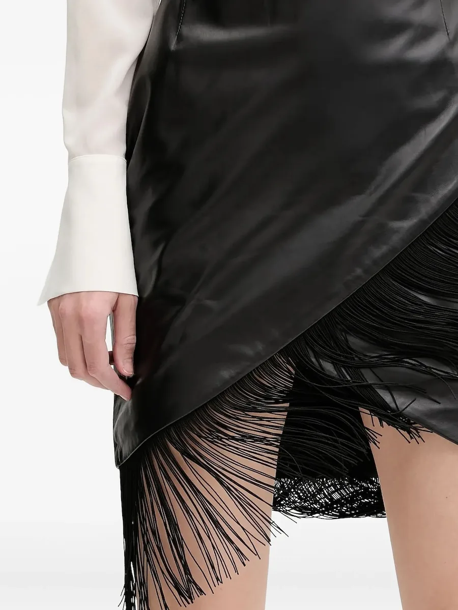 leather fringe asymmetric midi skirt 8