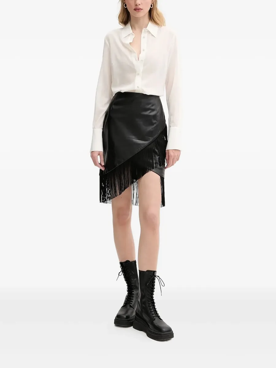 leather fringe asymmetric midi skirt 3