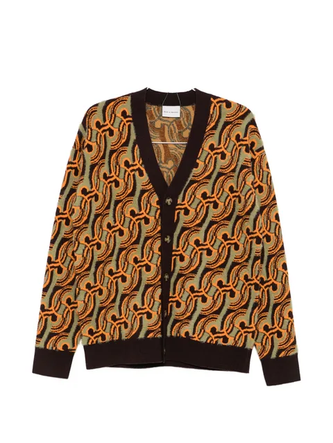 abstract-pattern jacquard-knit cardigan