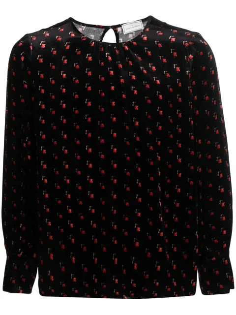 velour graphic-print blouse