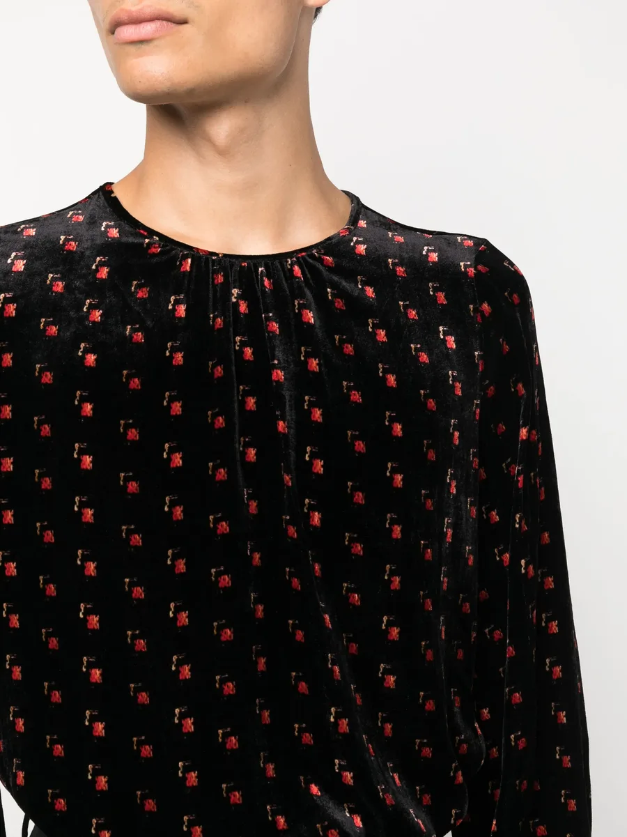 velour graphic-print blouse 12