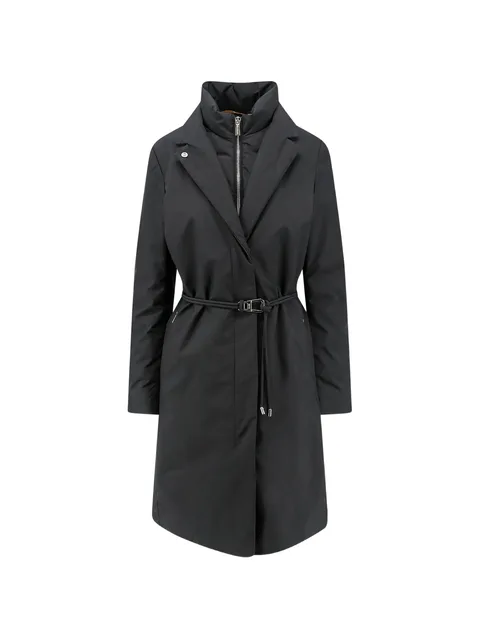 belted layered-design coat