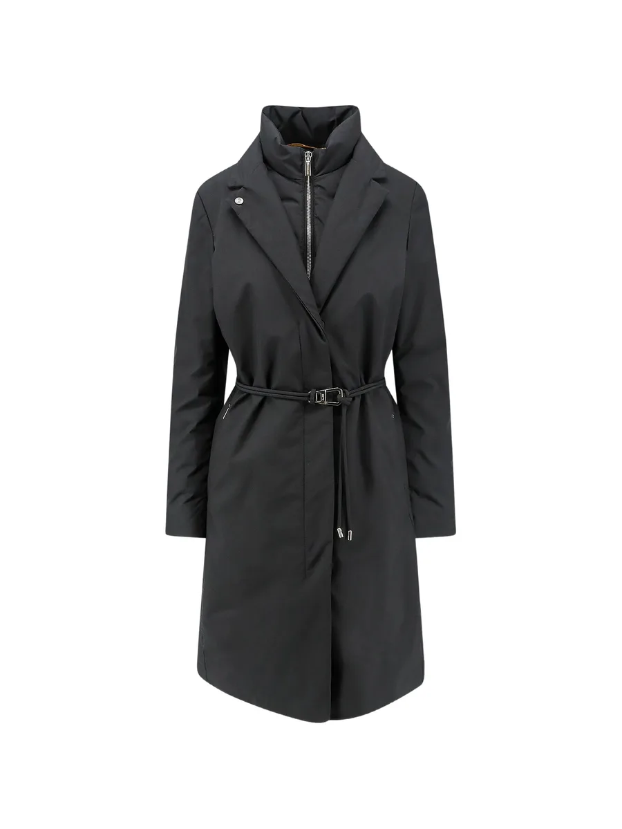 belted layered-design coat 1