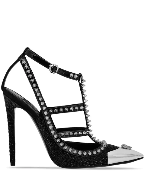 leather strass sandals high heels studs