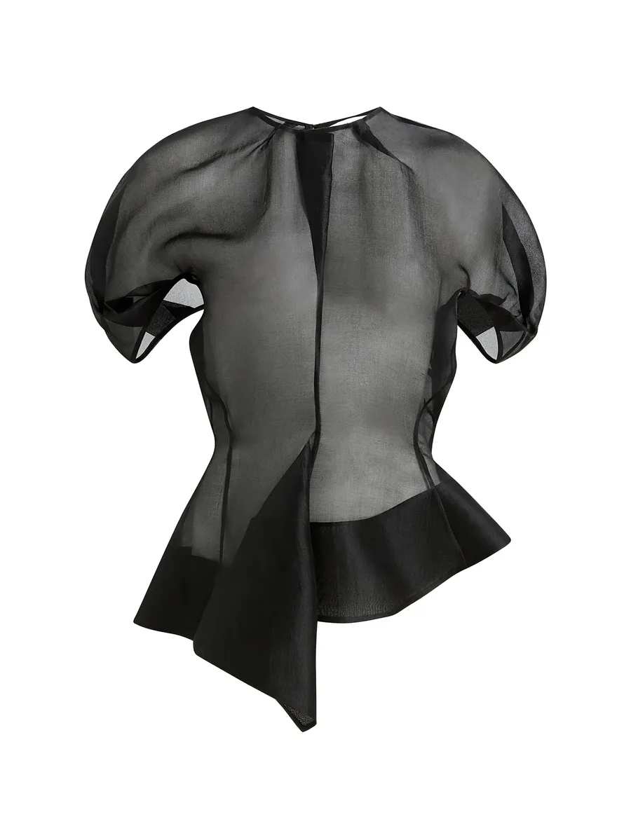 asymmetric draped silk top 1