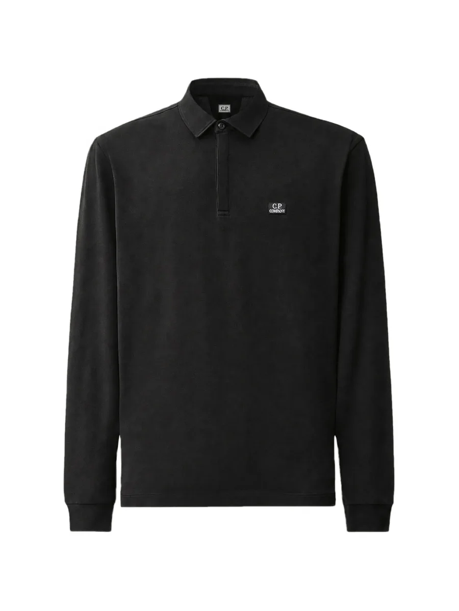 stretch-piquet long-sleeve one-button polo 1