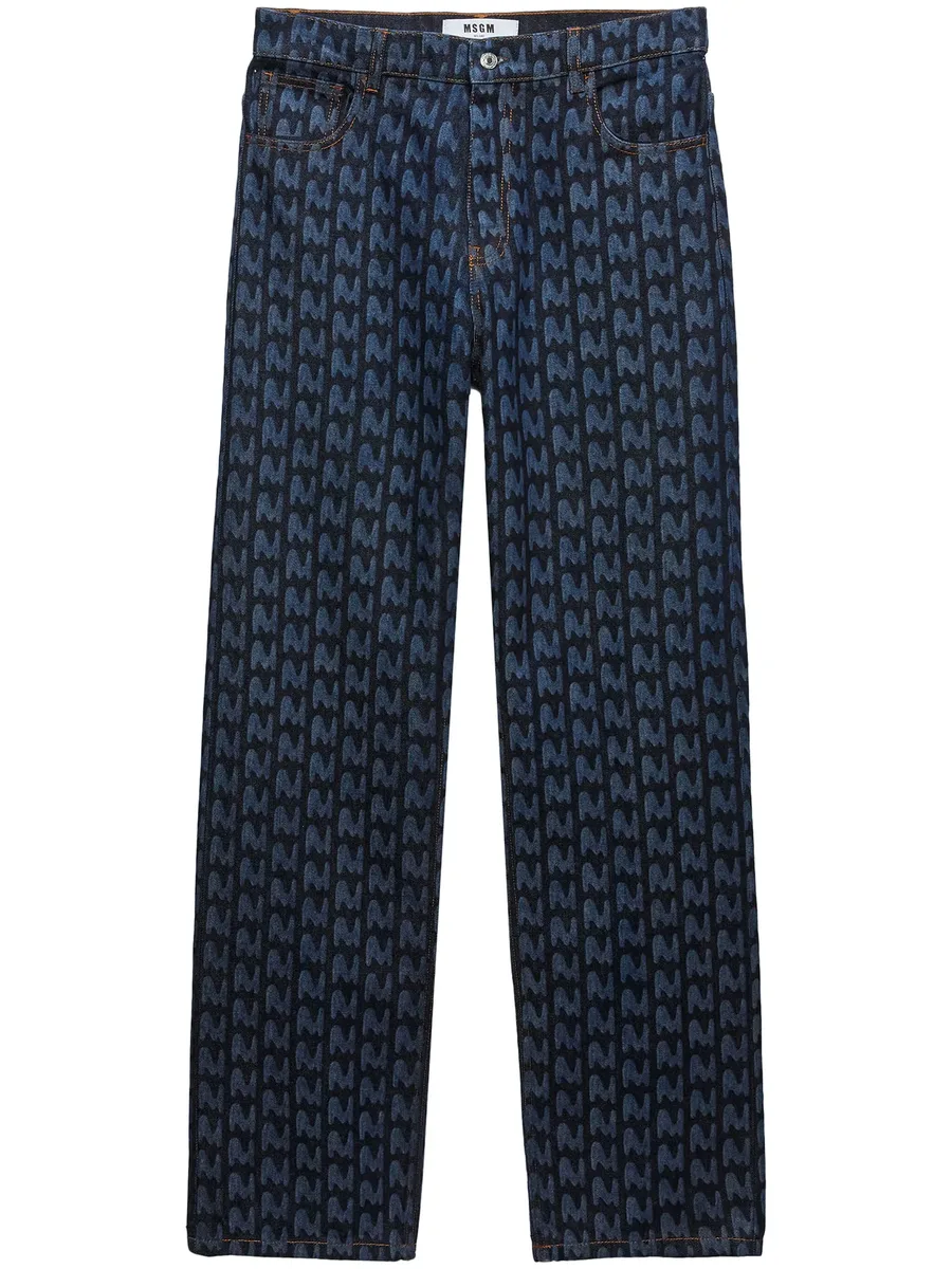 monogram-print cotton jeans 1