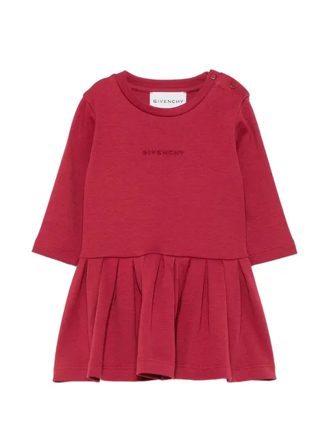 pleated logo-embroidered dress