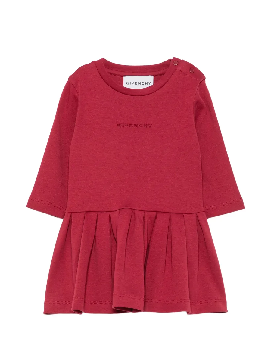 pleated logo-embroidered dress 1