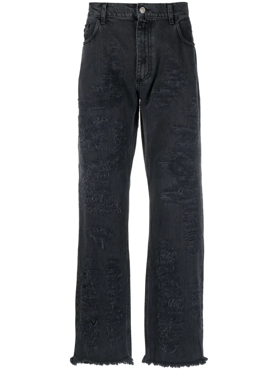 straight-leg distressed-finish jeans 1