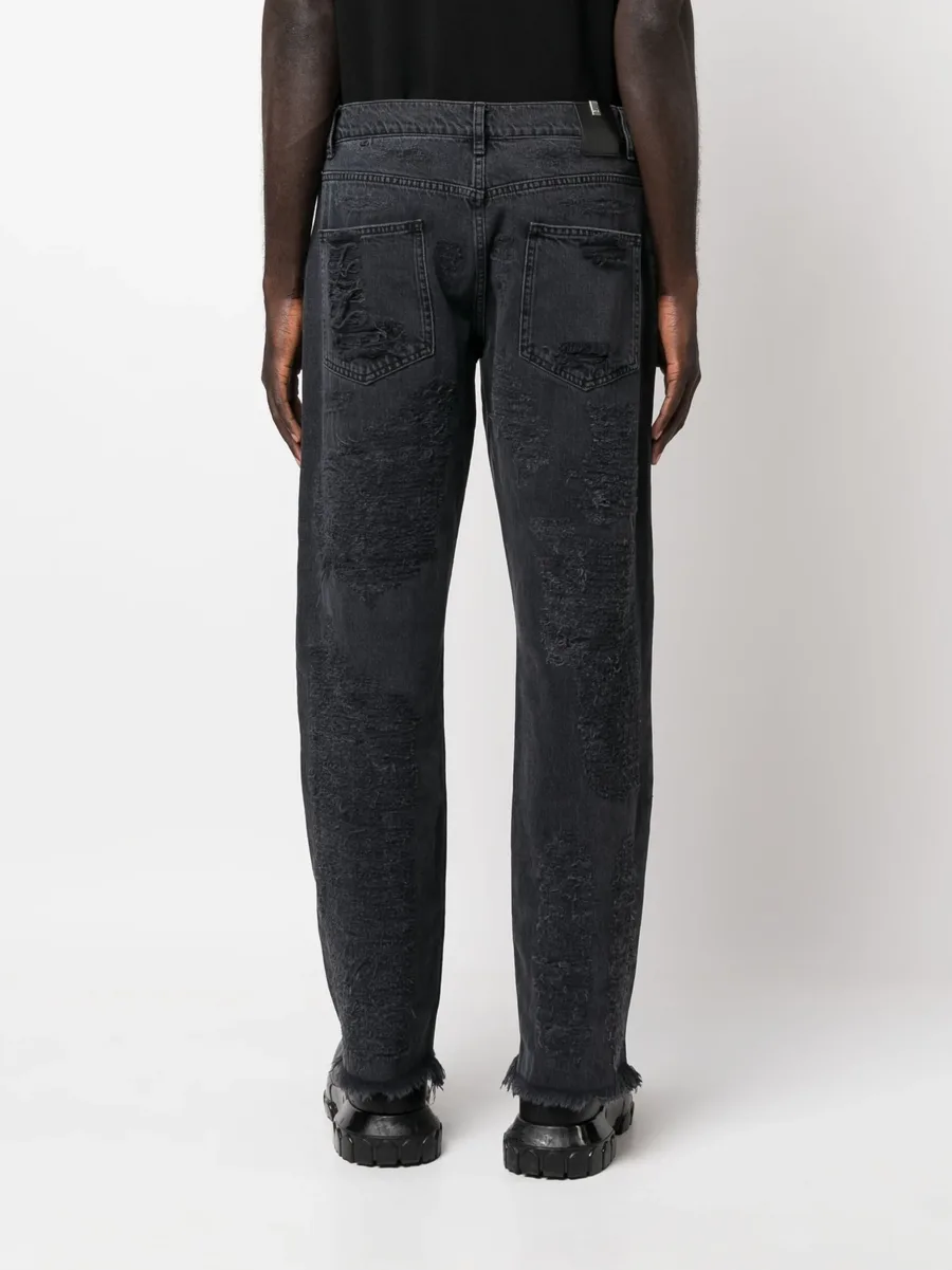 straight-leg distressed-finish jeans 7