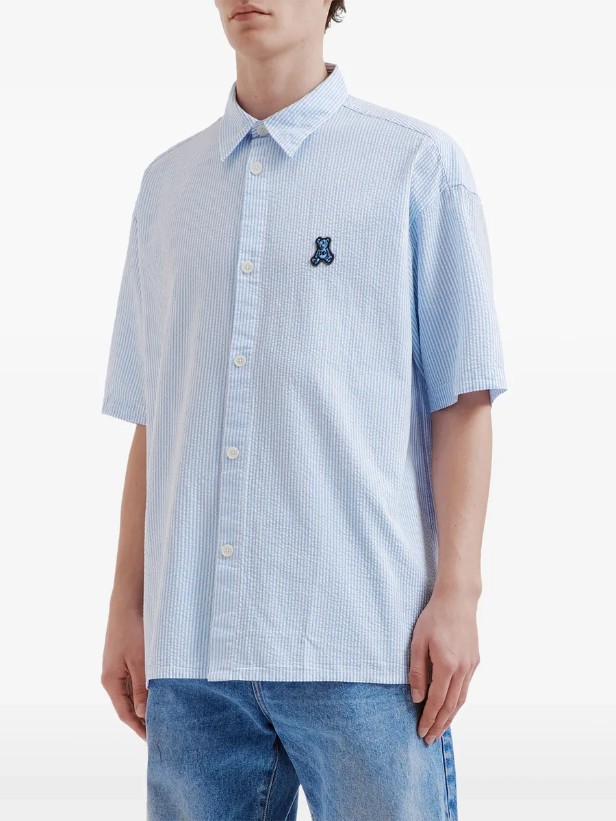 striped-pattern logo-appliqué shirt 5