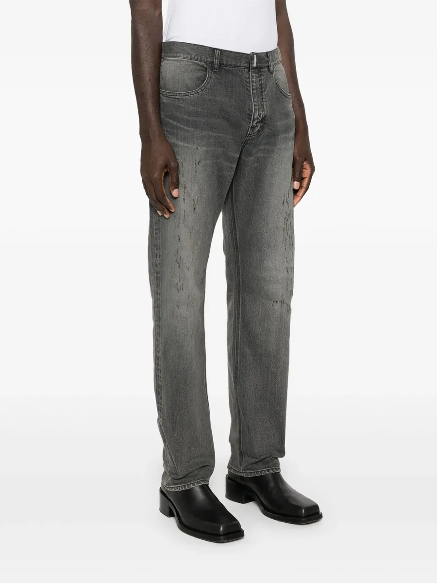 logo-plaque distressed straight jeans 5