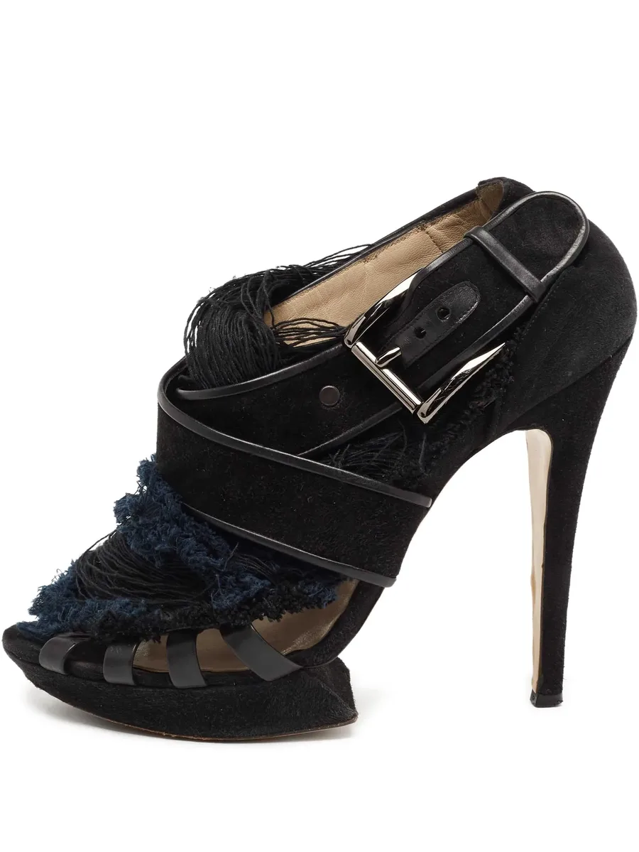 pre-owned 130mm frayed suede sandals 1