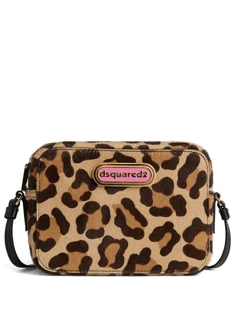 logo-plaque leopard-print cross body bag