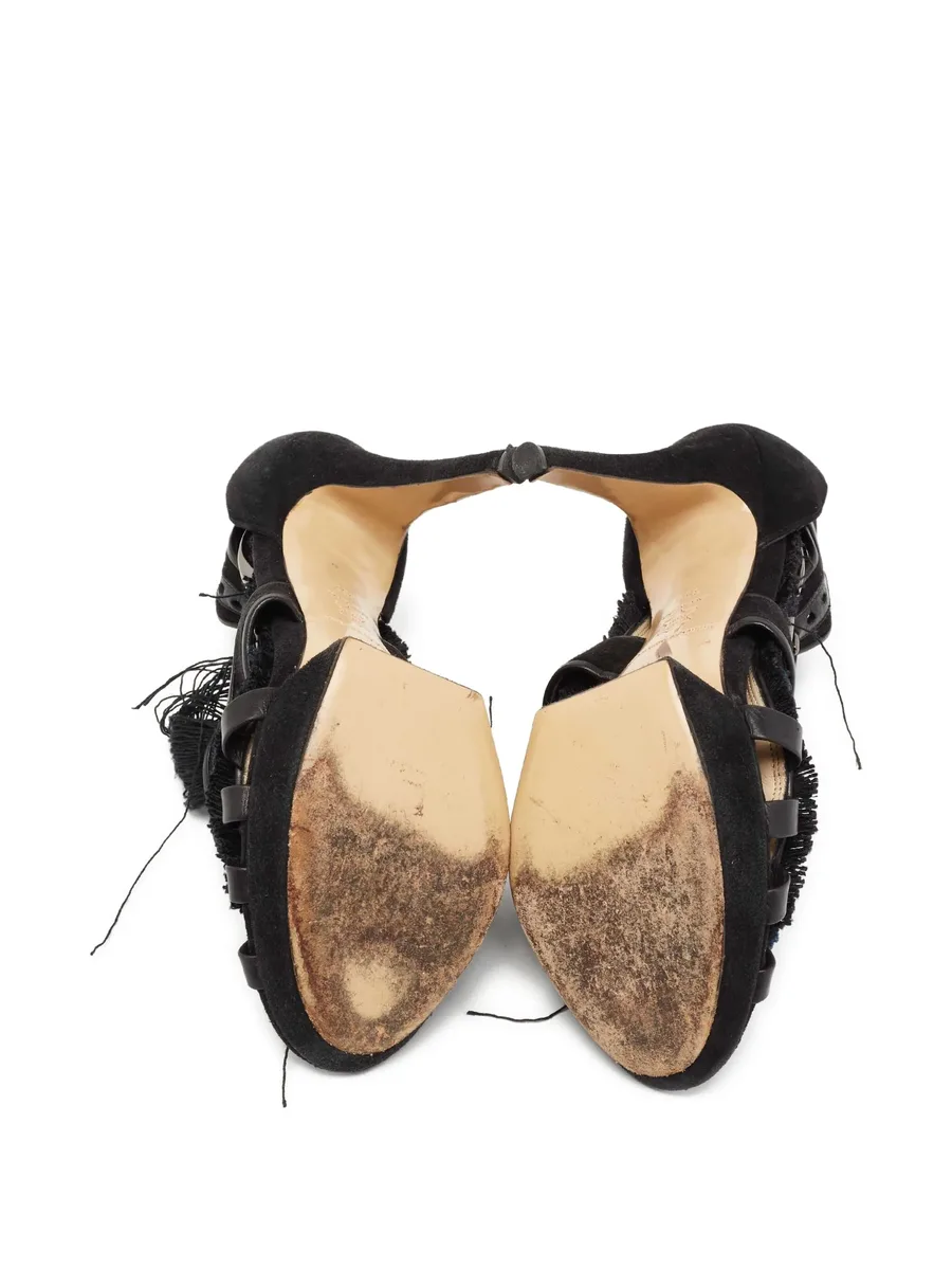 pre-owned 130mm frayed suede sandals 9