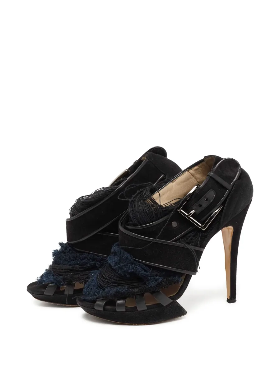 pre-owned 130mm frayed suede sandals 4