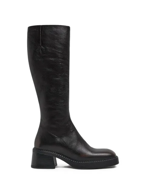Yumi square-toe leather knee-high boots