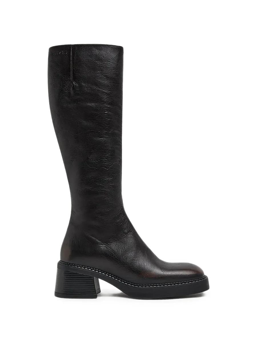 Yumi square-toe leather knee-high boots 1