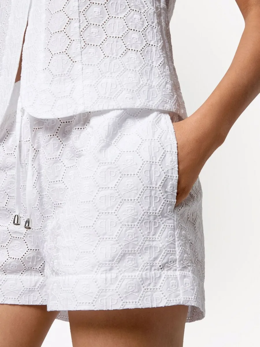 logo-embroidered lace shorts 10