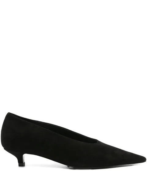 sharp suede kitten pumps